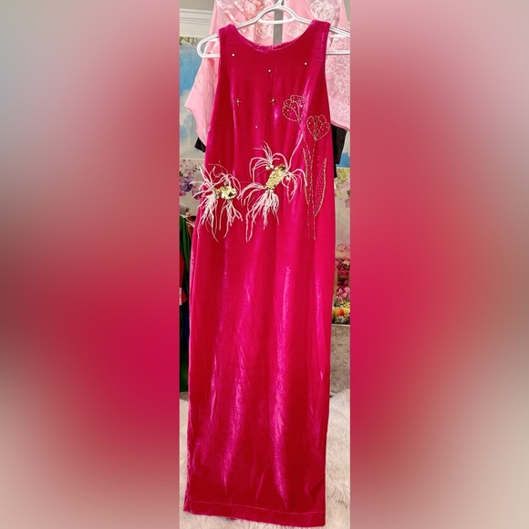 New women’s velvet 3D embellishments sleeveless midi dress 2 xs pink stretchy 🎁 - Picture 1 of 5